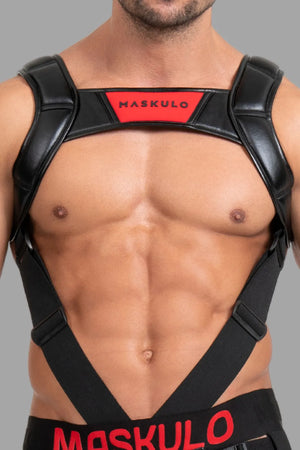 Arnês de corpo com efeito push-up. Preto e vermelho