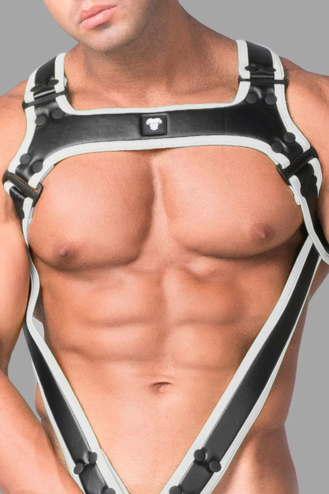 Youngero. Men's Body Harness. Black & White 'Neon'