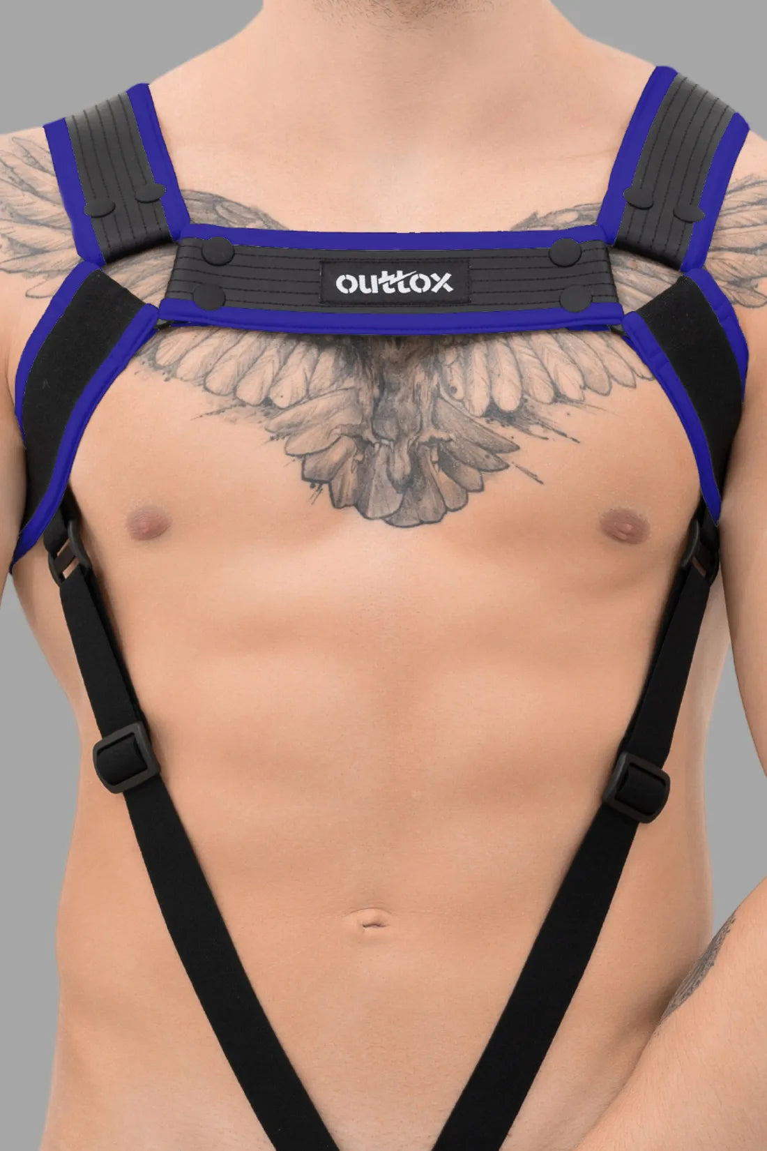 Outtox. Body Harness with Snaps. Black & Blue