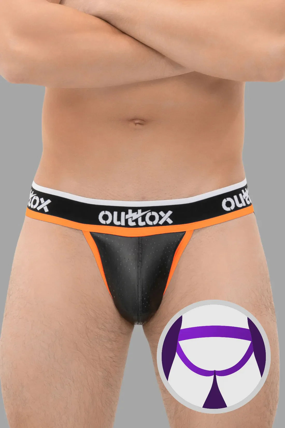 Outtox. Jock com Snap Codpiece. Preto e Laranja