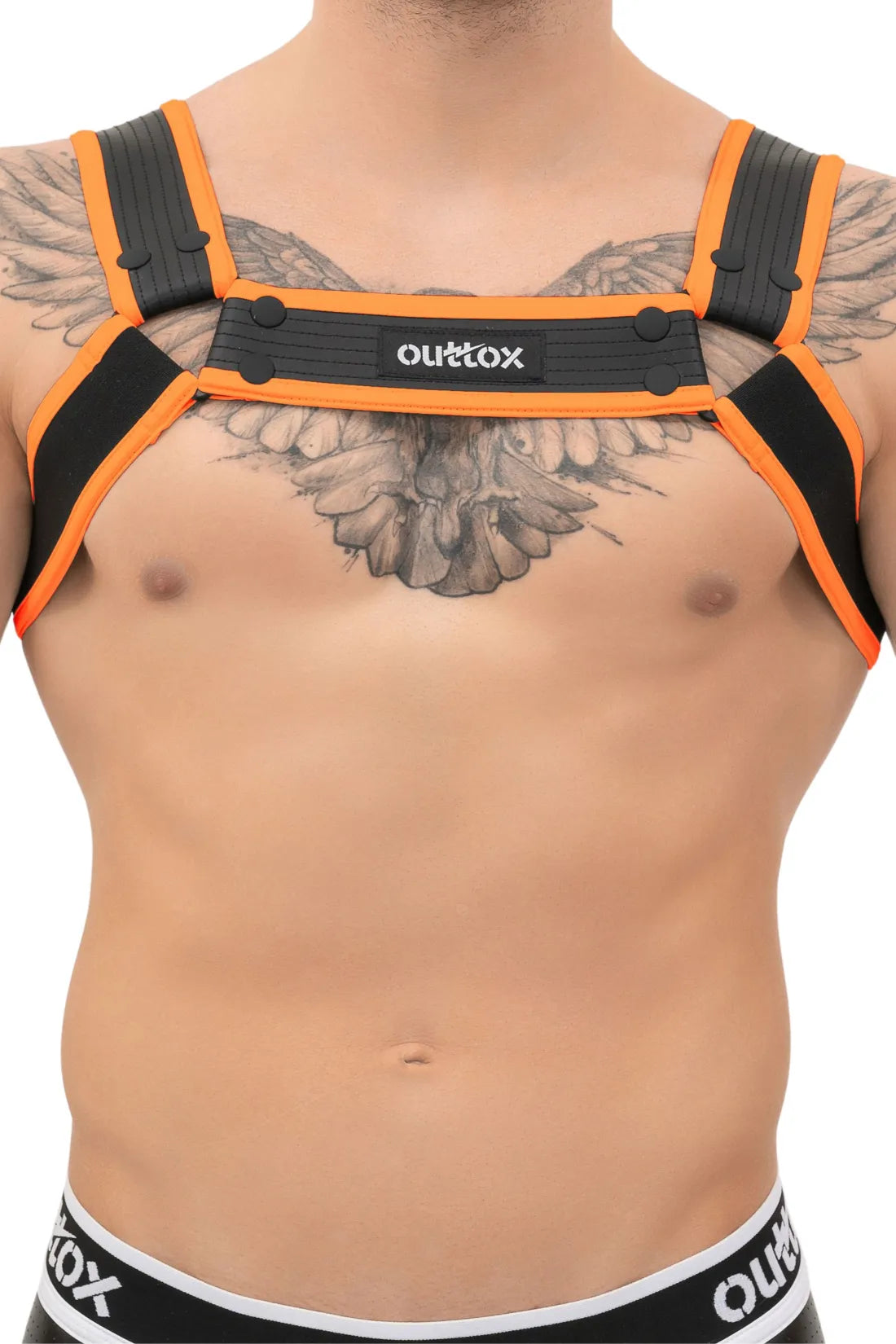 Outtox. Bulldog Harness with Snaps. Black & Orange