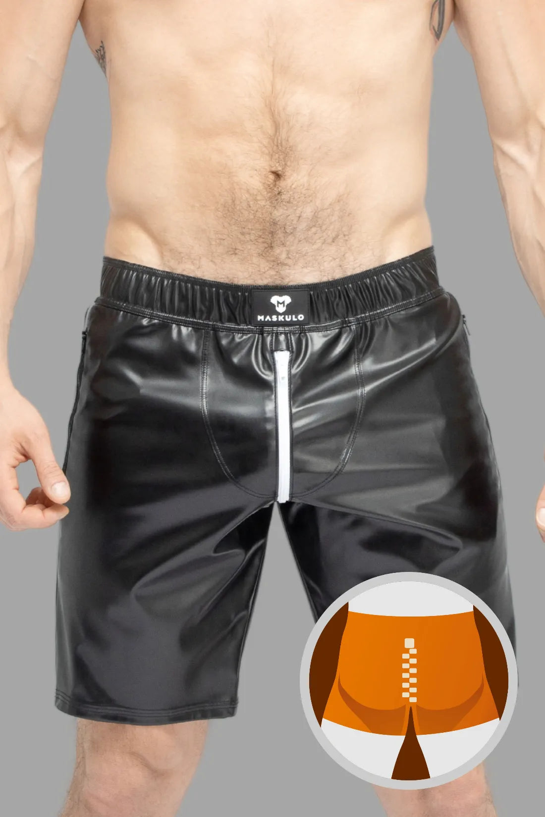 Skulla. Leatherette Soccer Shorts. Black & White