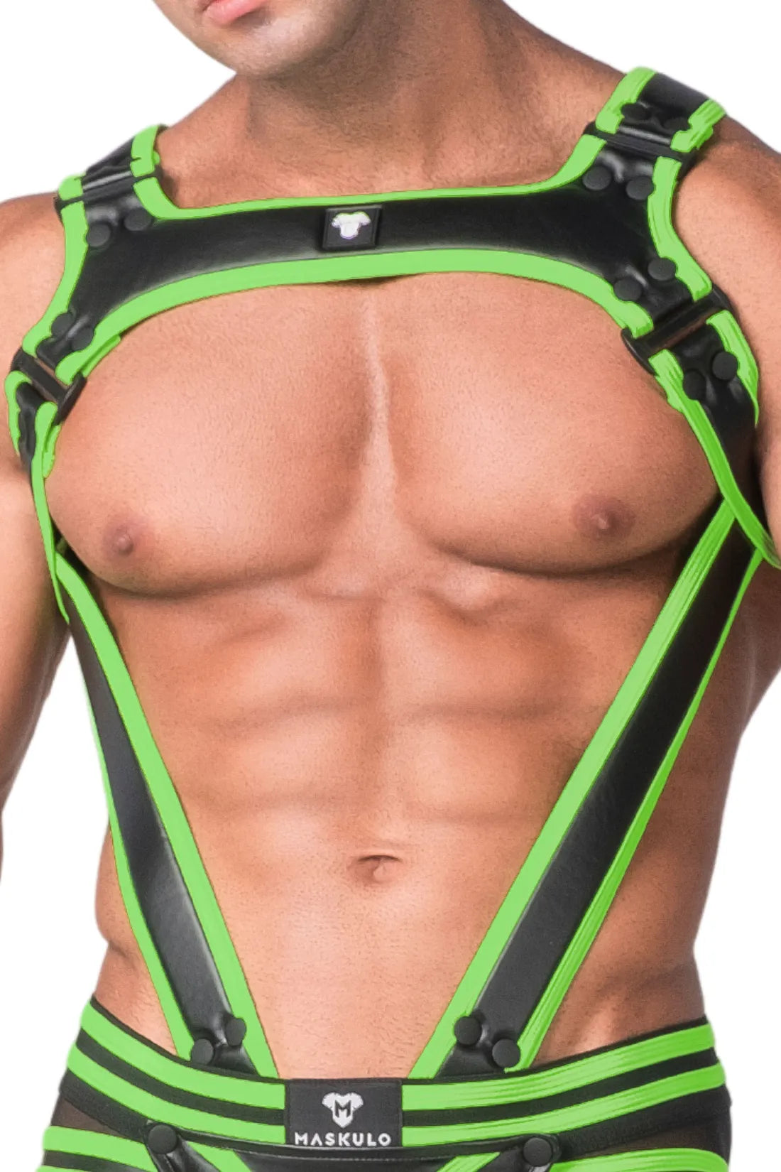 Youngero. Arnês de corpo masculino. Preto e verde 'Neon'