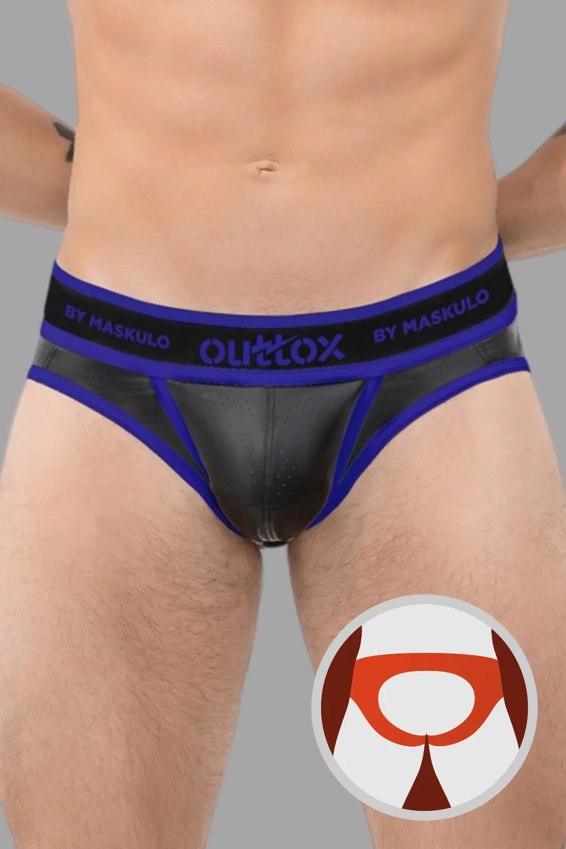 Outtox. Cuecas traseiras abertas com tapa-sexo de encaixe. Azul