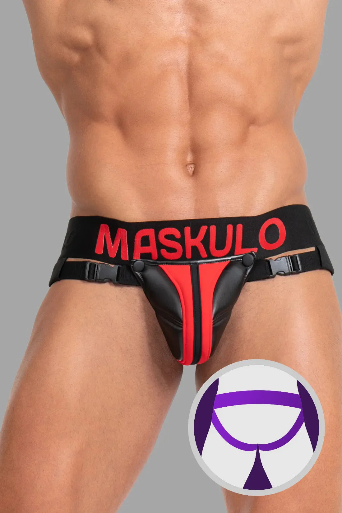 Jock 'Big Bulge' with Plastic Fasteners. Black & Red