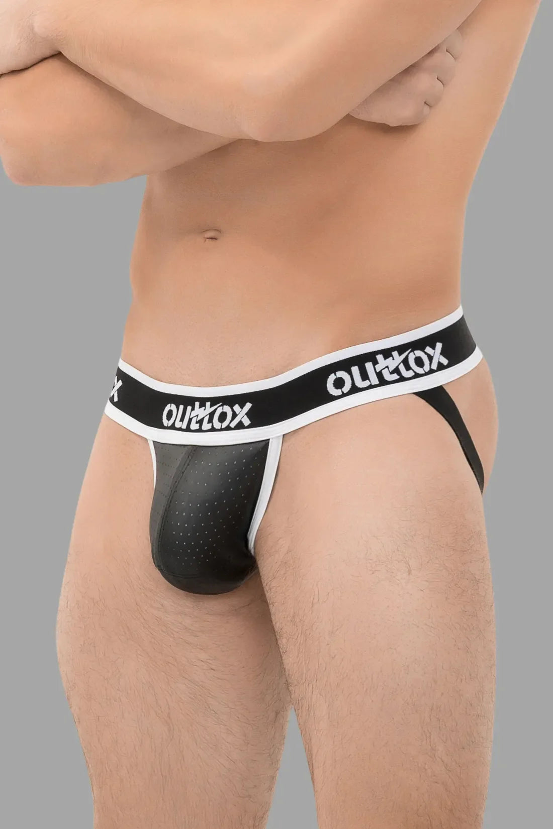 Outtox. Jock con bragueta a presión. Blanco y negro