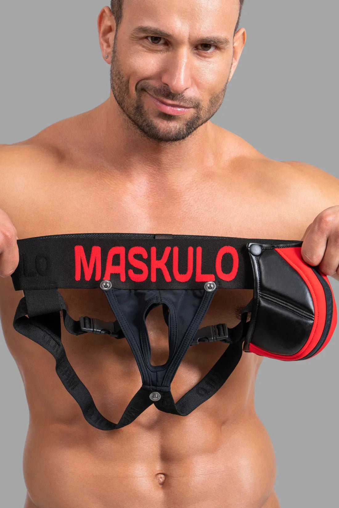 Jock 'Big Bulge' with Plastic Fasteners. Black & Red