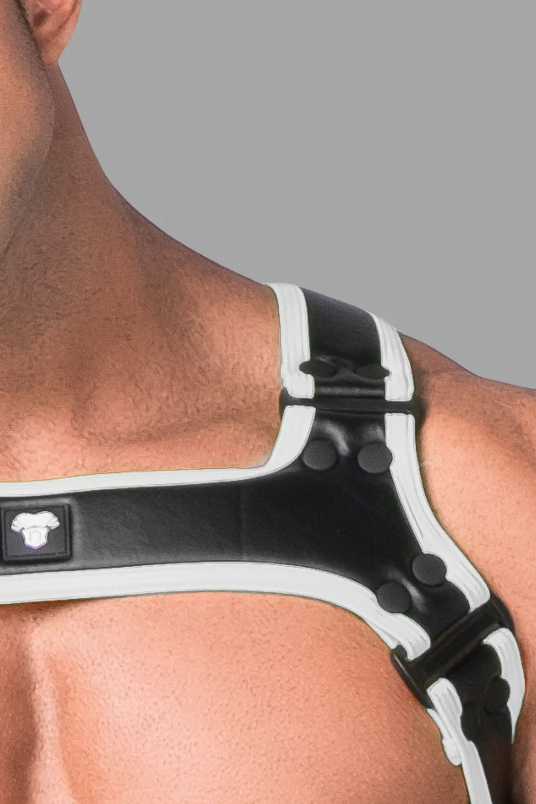 Youngero. Men's Body Harness. Black & White 'Neon'