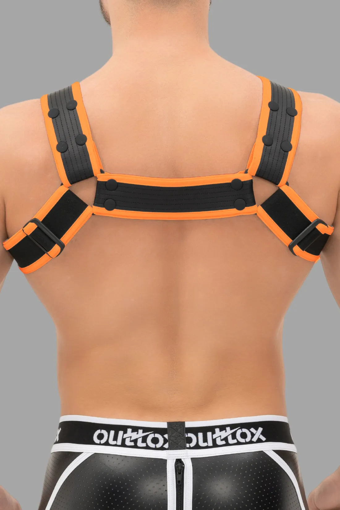 Outtox. Bulldog Harness with Snaps. Black & Orange