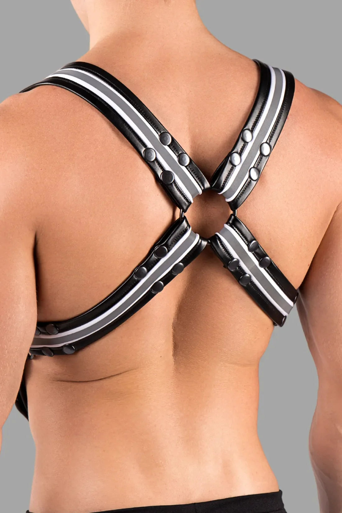 Youngero. Men's Fetish Body Harness. Black & White 'Neon'