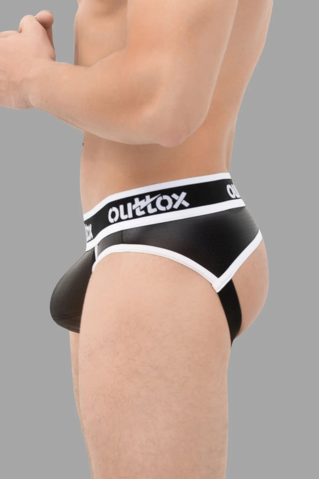 Outtox. Open Rear Briefs with Snap Codpiece. Black & White