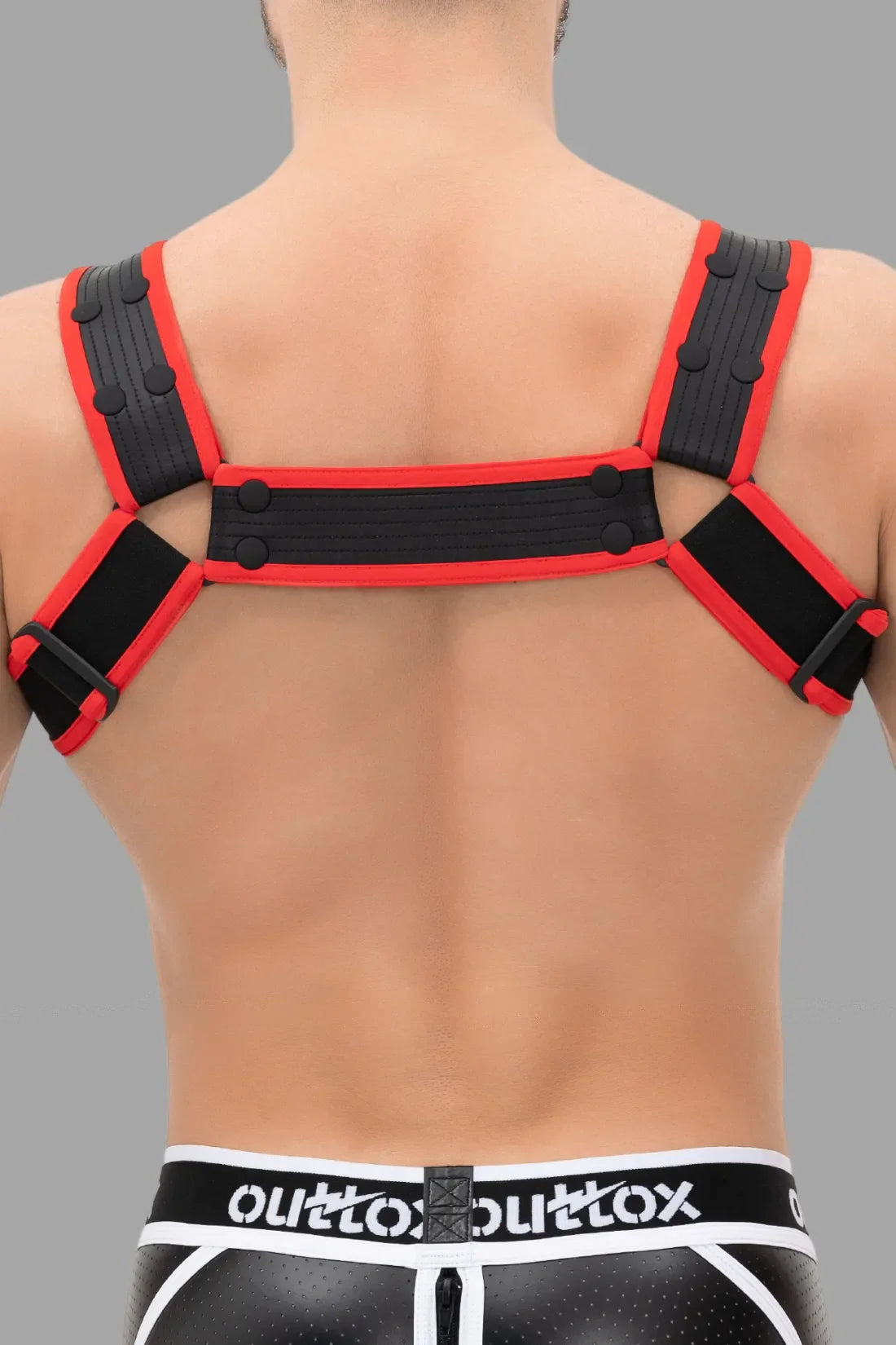 Outtox. Body Harness with Snaps. Black & Red