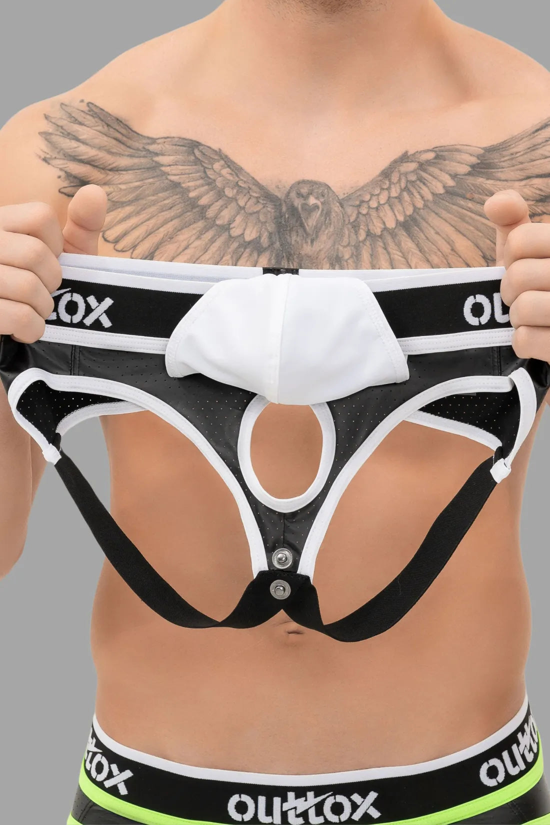 Outtox. Jock con bragueta a presión. Blanco y negro