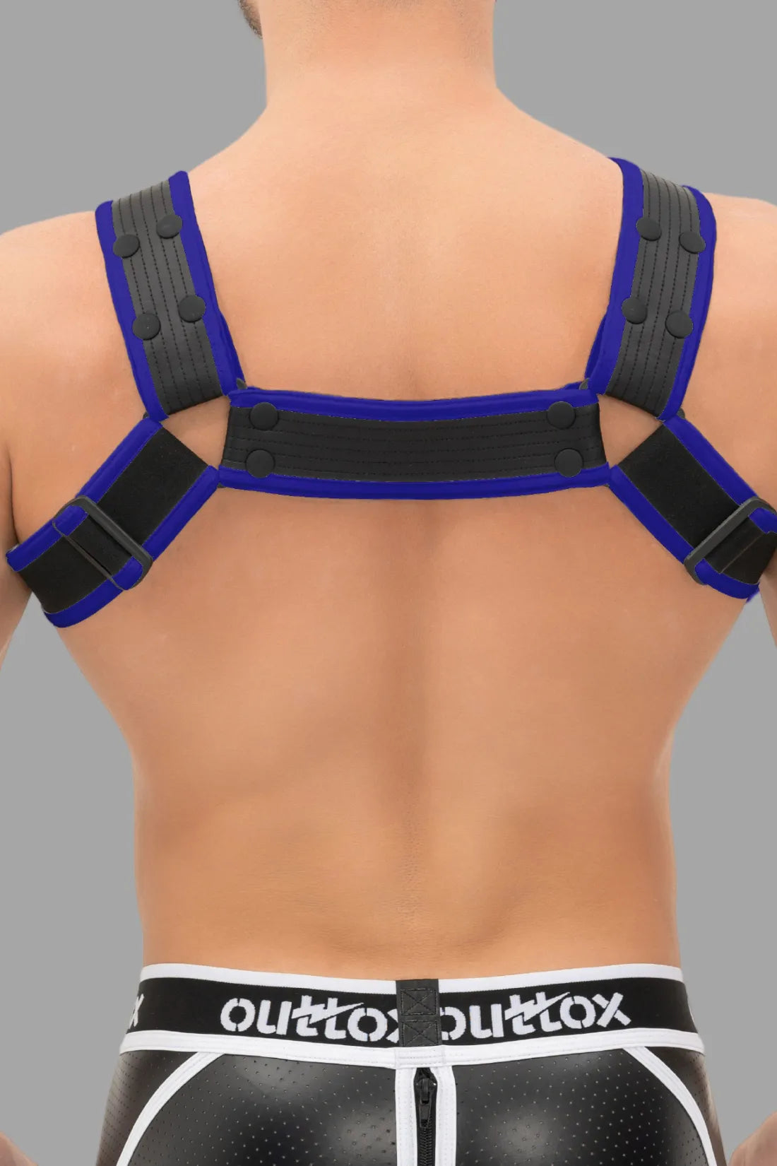 Outtox. Body Harness with Snaps. Black & Blue