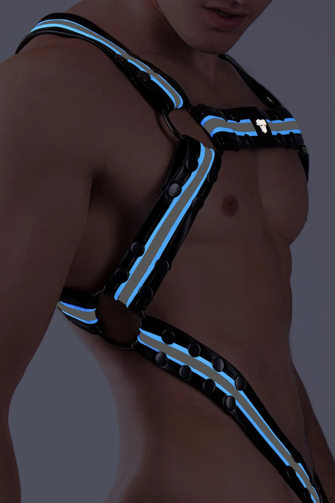 Youngero. Men's Fetish Body Harness. Black & White 'Neon'