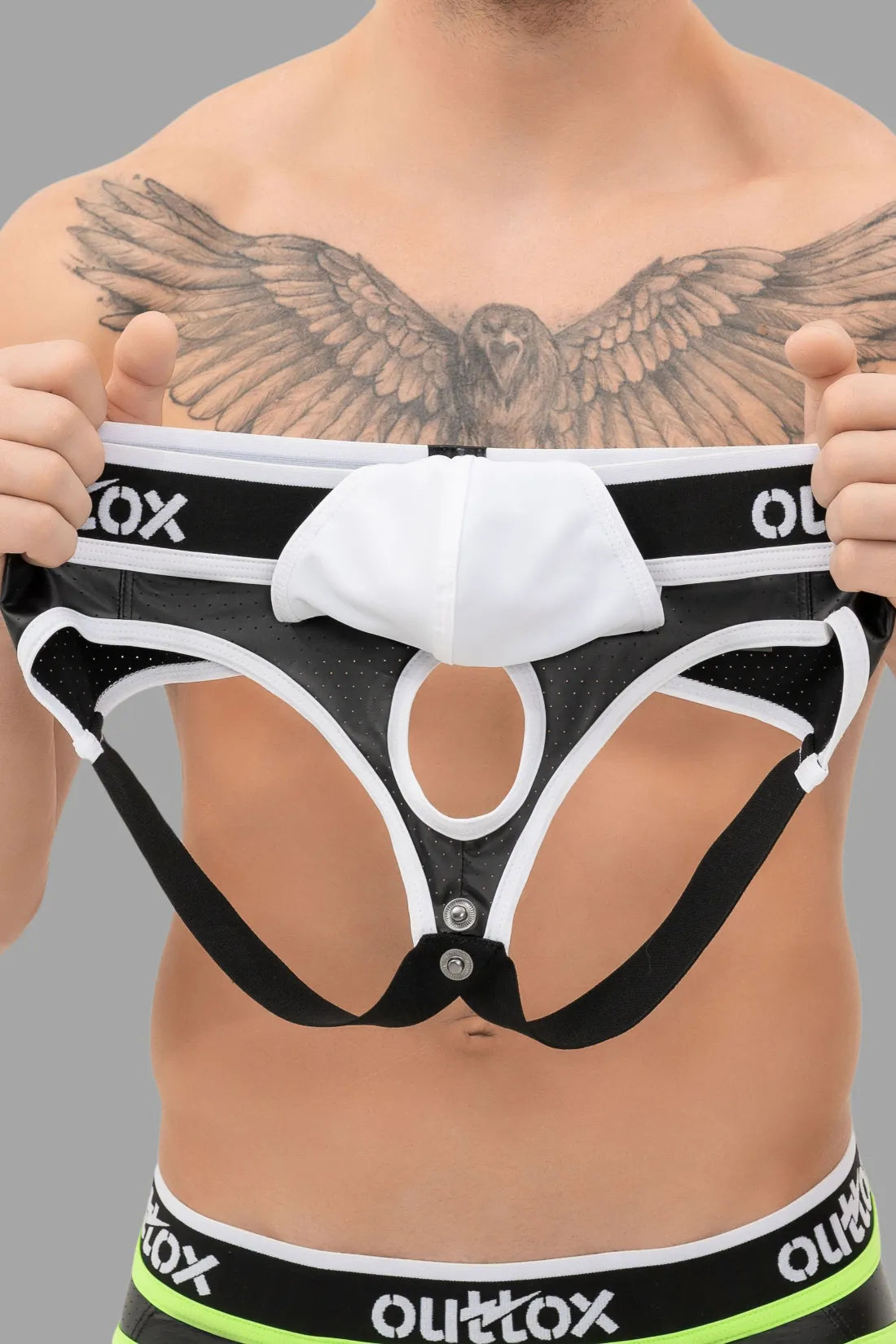 Outtox. Open Rear Briefs with Snap Codpiece. Black & White