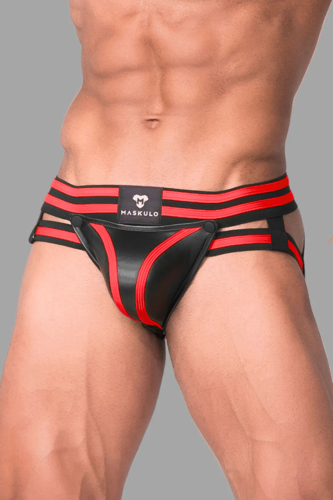 Youngero Generation Y. Jock Fetiche Masculino. Codpiece. Preto e Vermelho